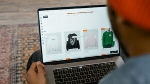 Shopper browsing a custom Shopify store product collection on a laptop